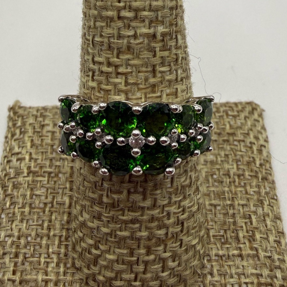 925 Sterling Silver Green Gemstone Cluster Ring 7.75 Thailand